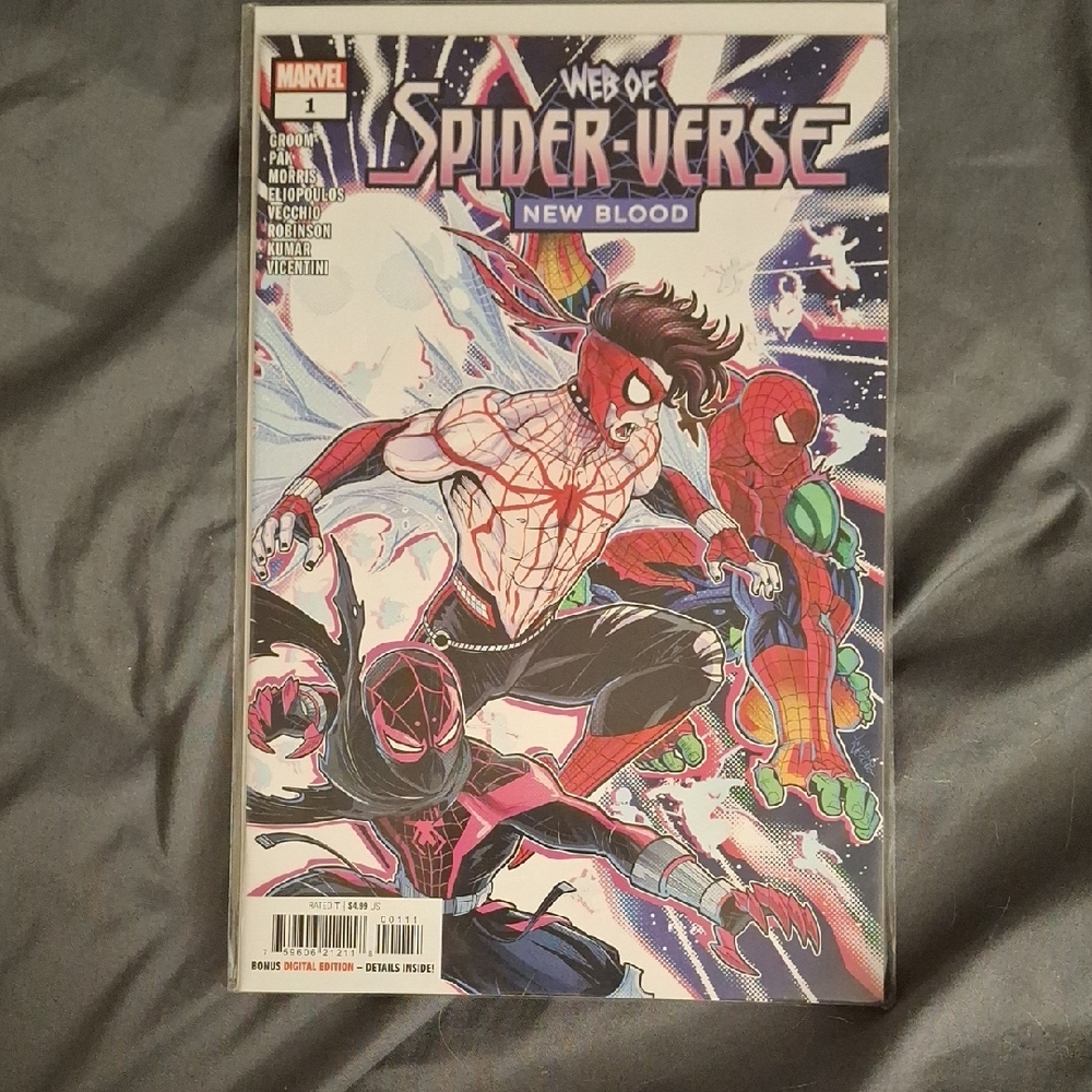 Marvel Web of Spider-Verse New Blood Comic with Red and Blue